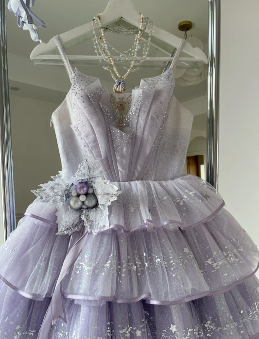 Sweet Spaghetti Strap Ball Gown Tulle Short Prom Dresses, Purple Homecoming Dresses ED04248