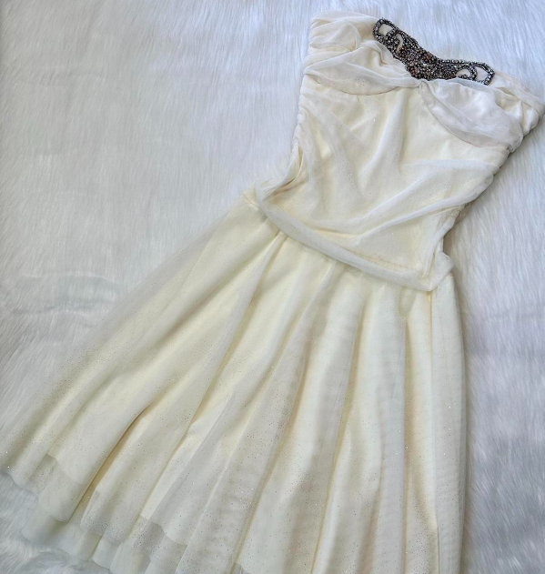 Vintage A-line Chiffon Short Prom Dresses, White Homecoming Dresses, Strapless Birthday Dresses ED04304