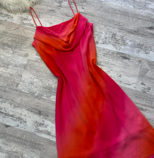 Vintage Sheath Chiffon Short Prom Dresses, Gradient Red Homecoming Dresses, Spaghetti Strap Birthday Dresses ED04305