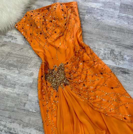 Vintage Strapless Sheath Chiffon Beaded Short Prom Dresses,Orange Homecoming Dressess ED04307