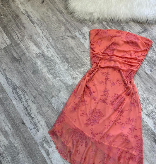 Vintage Strapless Sheath Printed Chiffon Short Prom Dresses,Dark Peach Homecoming Dresses ED04308