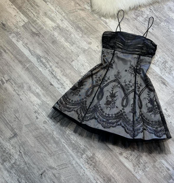 Vintage A-line Tulle Short Prom Dresses, Grey Homecoming Dresses, Spaghetti Strap Birthday Dresses ED04310