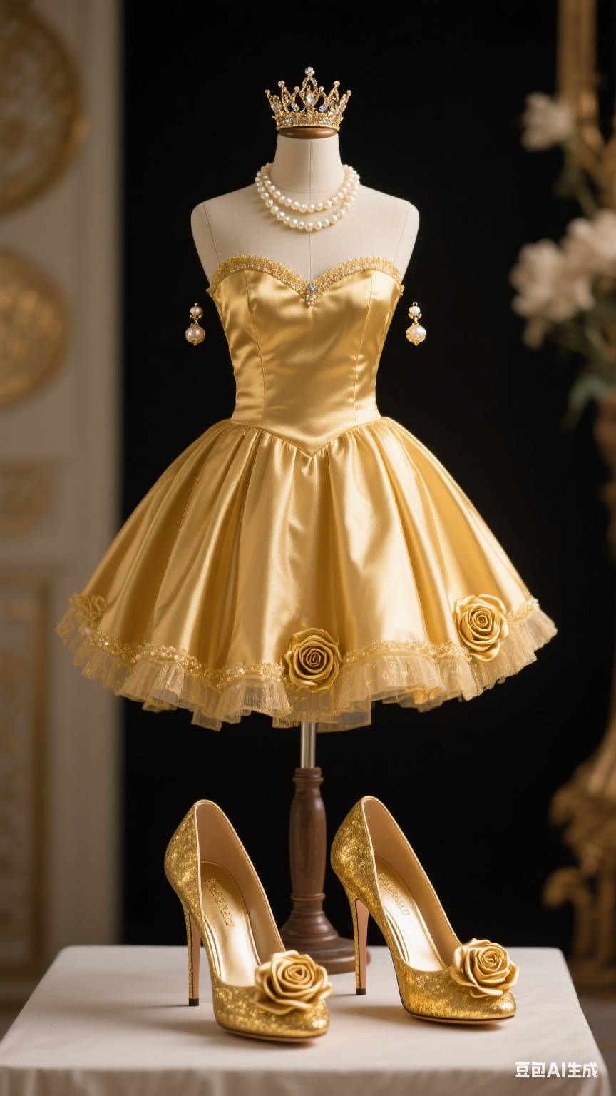 Gorgeous A-line Satin Short Prom Dresses, Gold Homecoming Dresses, Strapless Birthday Dresses ED04314