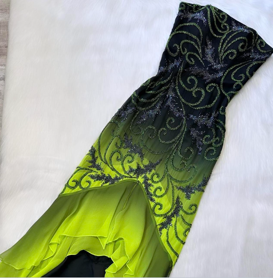 Vintage Strapless Mermaid Beaded Chiffon Short Prom Dresses, Green Birthday Dresses ED04319