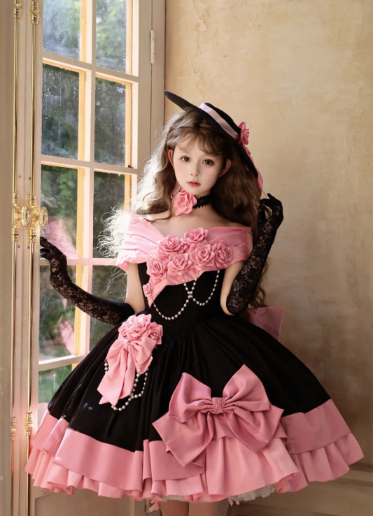 Cute Ball Gown Satin Off-the-shoulder Birthday Dresses Pink Lolita Dresses ED04325