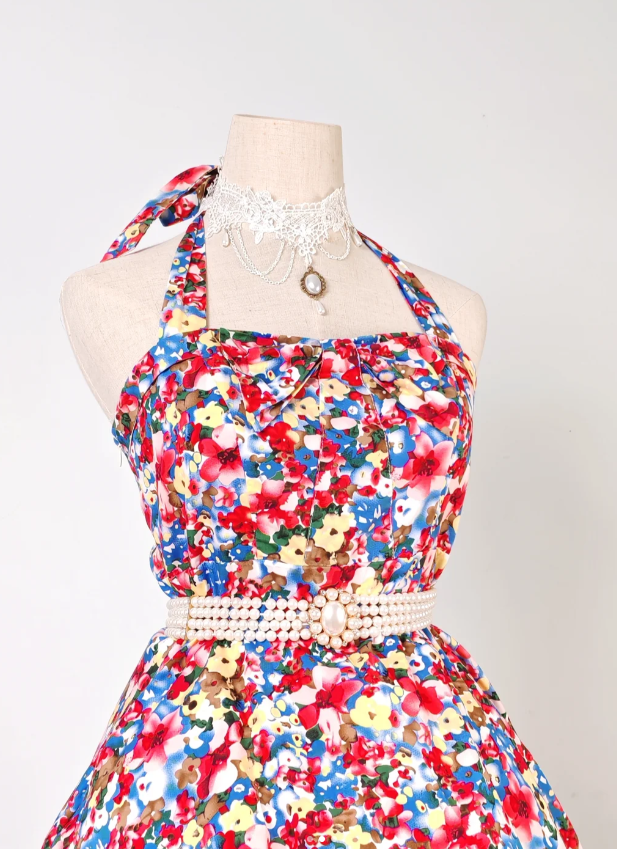 Cute Halter A-line Homecoming Dress Floral Birthday Dresses ED04326