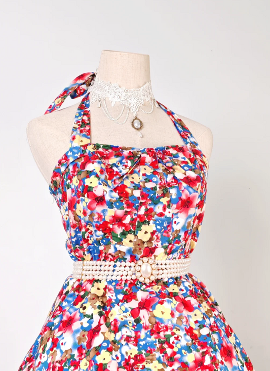 Cute Halter A-line Homecoming Dress Floral Birthday Dresses ED04326