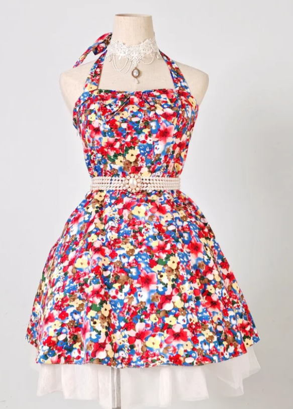 Cute Halter A-line Homecoming Dress Floral Birthday Dresses ED04326