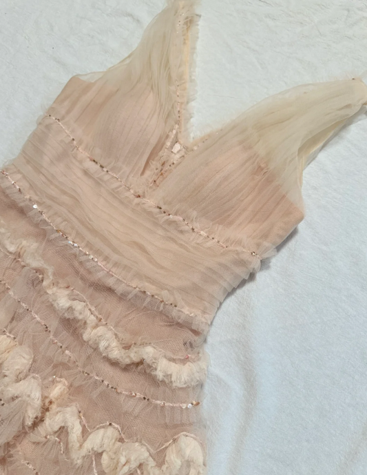 V neck Sheath Short Prom Dresses Tulle Birthday Dresses, Light Champagne Homecoming Dresses ED04344