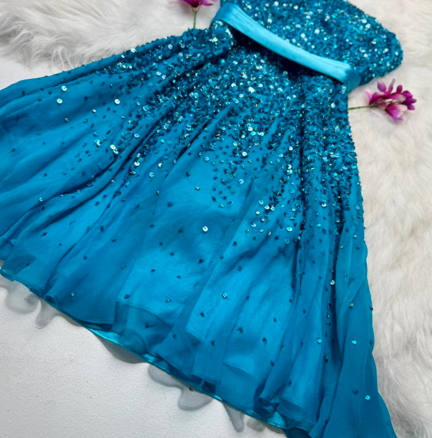 Sparkly Strapless Sheath Beaded Chiffon Short Prom Dresses, Blue Homecoming Dresses ED04355
