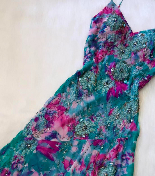 Vintage Spaghetti Strap Sheath Chiffon Beaded Short Prom Dresses, Jade Homecoming Dresses ED04357