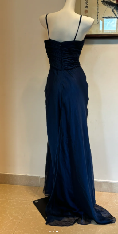 Vintage Sweetheart Sheath Chiffon Long Prom Dresses, Navy Blue Formal Evening Dresses ED04364