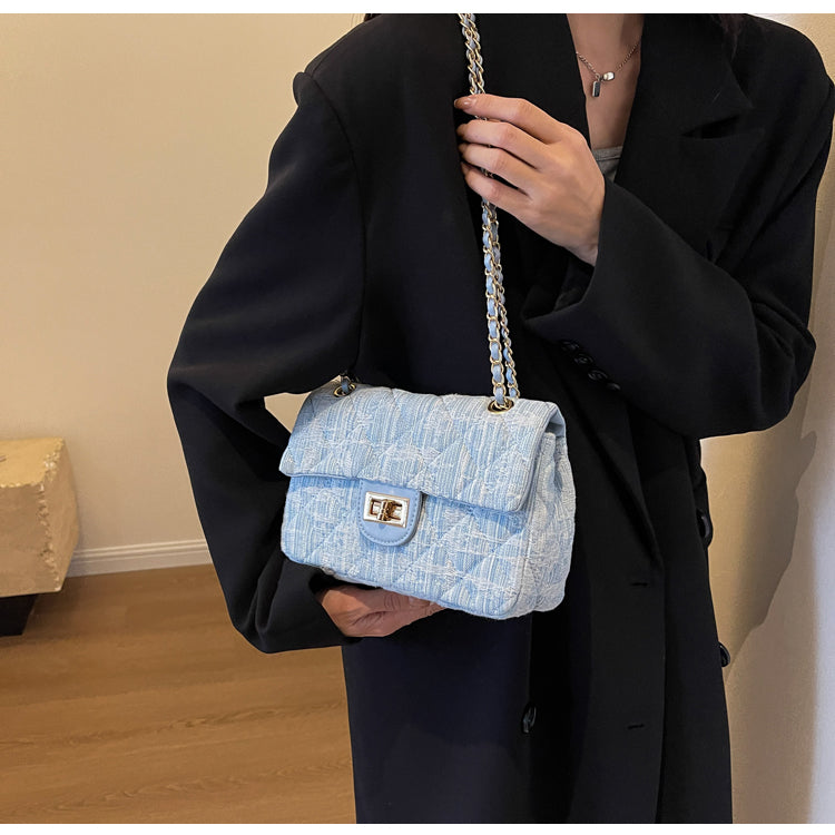 Chanel style all-match denim chain diamond square bag crossbody bag ED0436
