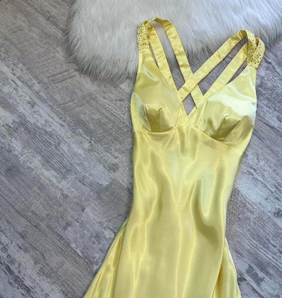Vintage A-Line Yellow Formal Dresses, V Neck A-Line Long Guest Dresses, Open Back Evening Gowns