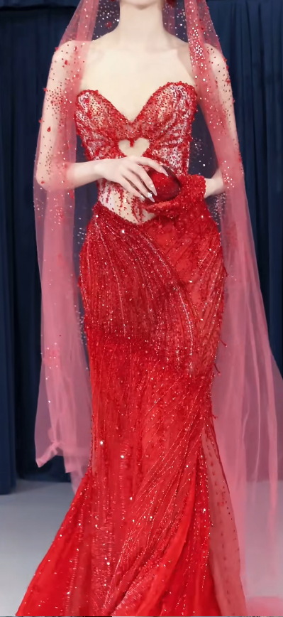 Fairy Sweetheart Mermaid Long Prom Dresses Beaded Tulle Evening Dresses Burgundy Formal Dresses ED04420