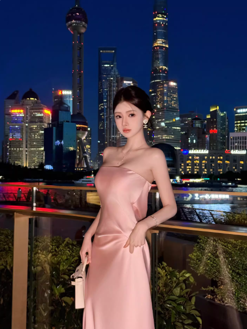 Chic Strapless Sheath Long Prom Dresses, Satin Pink Formal Dresses ED04426