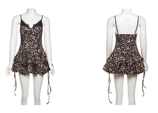 Leopard Print Homecoming Dresses Spaghetti Straps Sexy Birthday Dresses ED04439