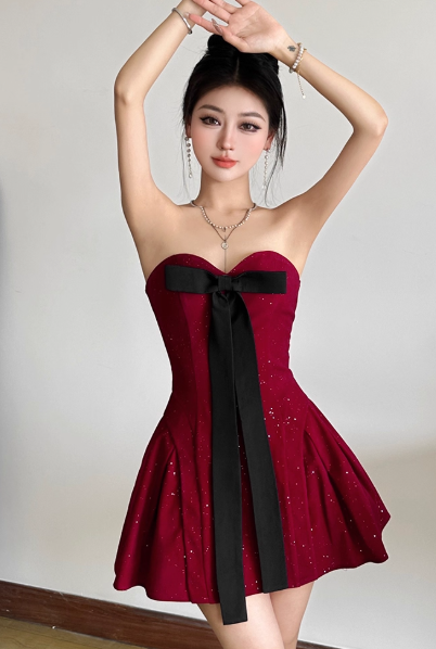 Sexy Birthday Dresses Strapless Hoco Dresses Burgundy Short New Year's Evening Dresses ED04443