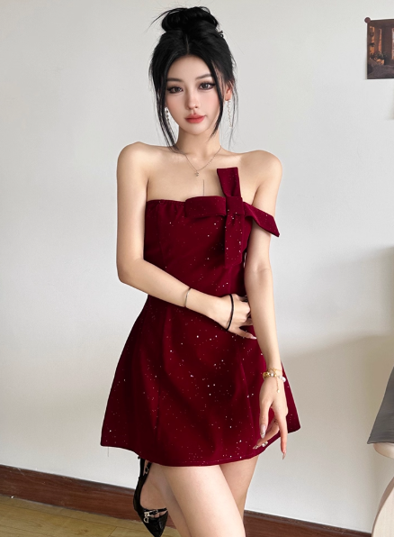 Sexy Birthday Dresses Strapless Hoco Dresses Short Burgundy Christmas New Year Evening Dresses ED04445