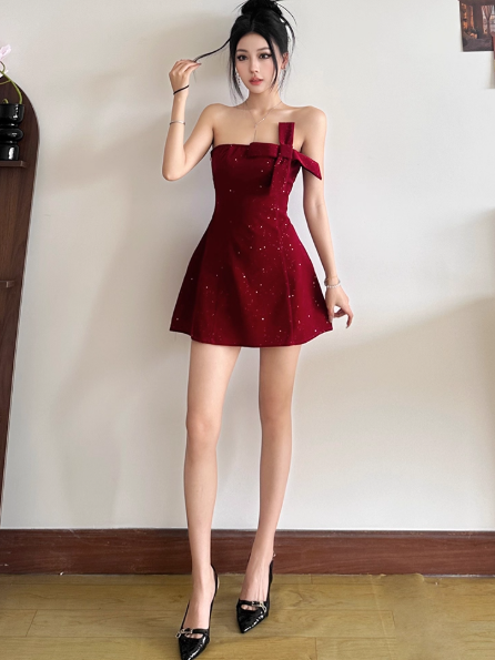 Sexy Birthday Dresses Strapless Hoco Dresses Short Burgundy Christmas New Year Evening Dresses ED04445