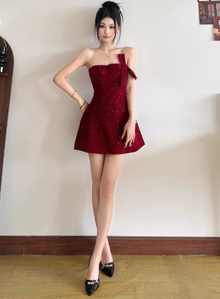 Sexy Birthday Dresses Strapless Hoco Dresses Short Burgundy Christmas New Year Evening Dresses ED04445
