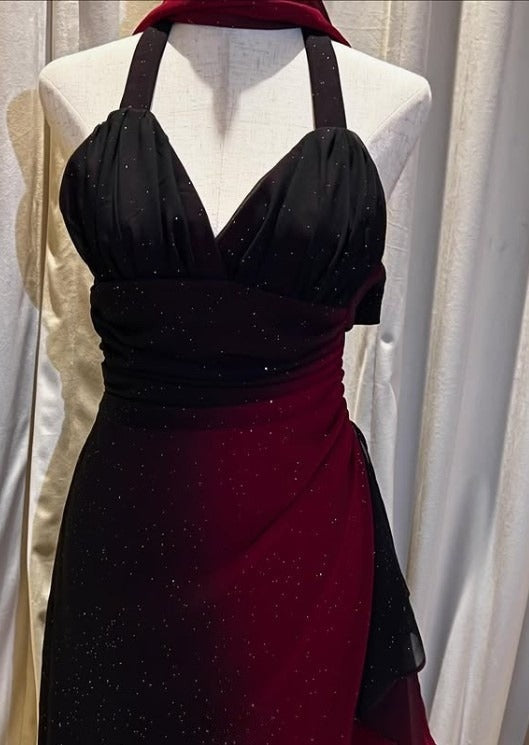 Elegant Gradient Blue Birthday Dresses V-neck Glitter Chiffon Sheath Prom Dresses Party Dresses ED04456