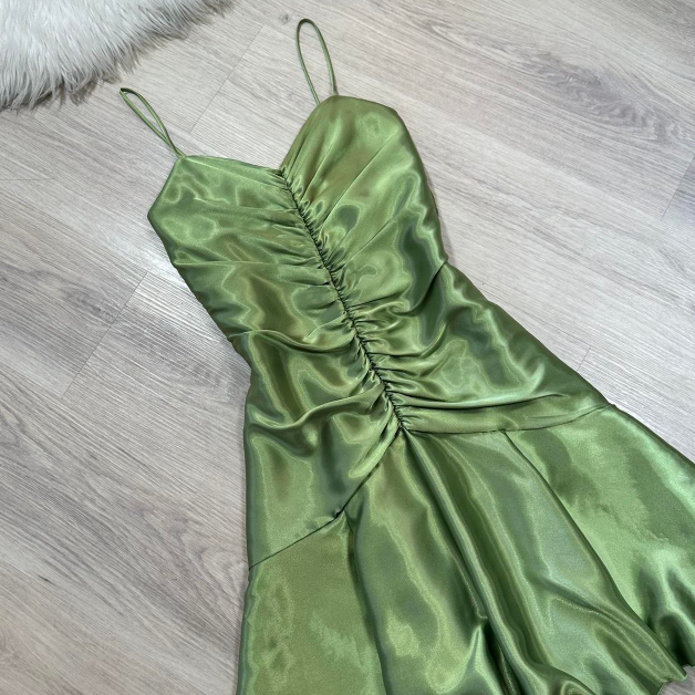 Vintage Sheath Green Hoco Dresses Satin Spaghetti Strap Short Prom Dresses ED04460