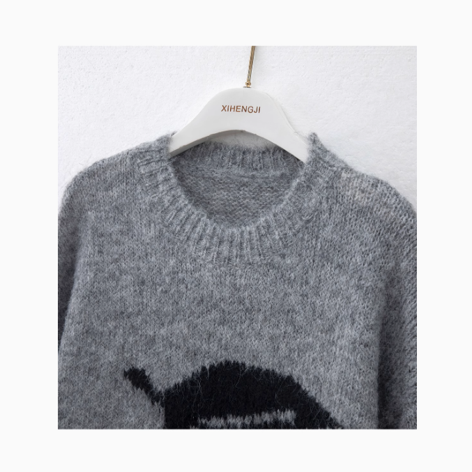 Mohair cherry embroidered crew neck sweater ED0447
