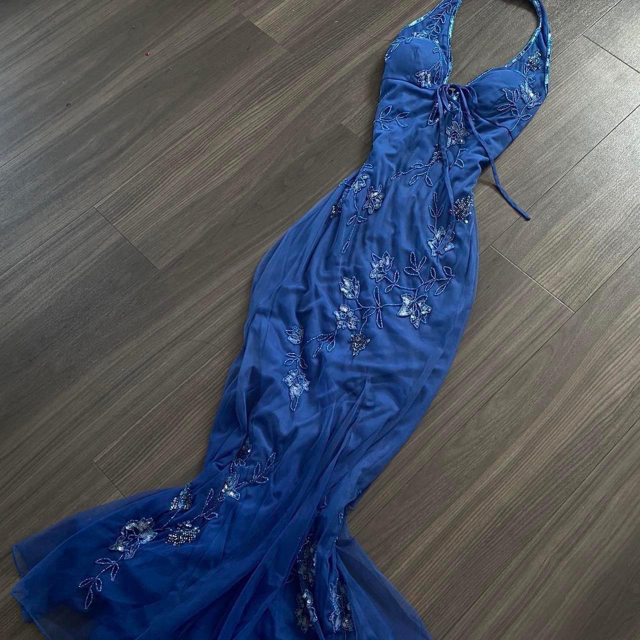 Vintage Halter Mermaid Long Prom Dresses, Beaded Chiffon Blue Formal Dresses ED04481