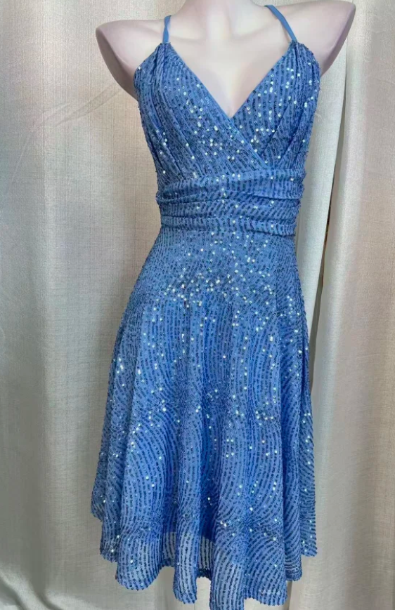 Vintage Halter Neck Sheath Birthday Dresses, Sequin Blue Hoco Dresses ED04489