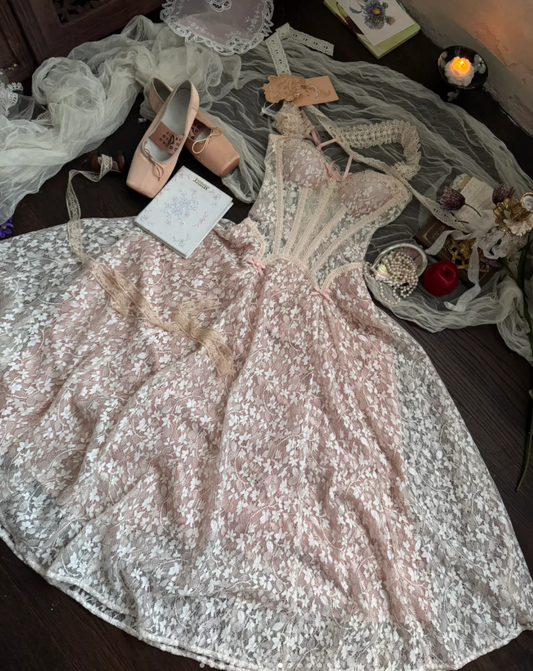 Cute Lace Strap A-Line Birthday Dresses Pink Formal Dresses ED04495