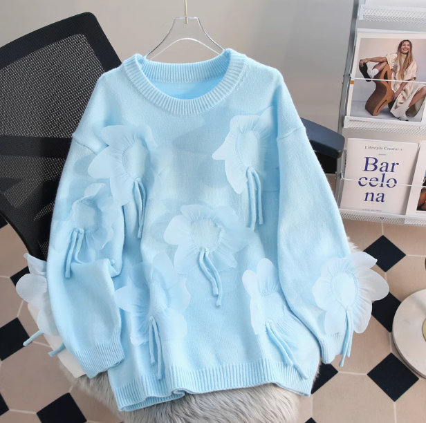 Sweet 3D Petal Round Neck Thick Sweater ED0449