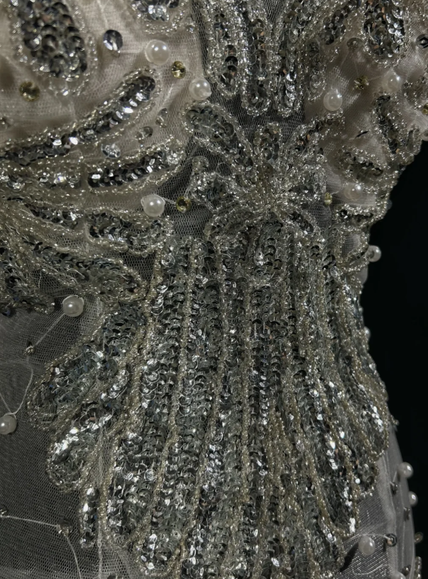 Vintage Spaghetti Strap Mermaid Long Prom Dresses Chiffon Beaded Grey Formal Dresses ED04503