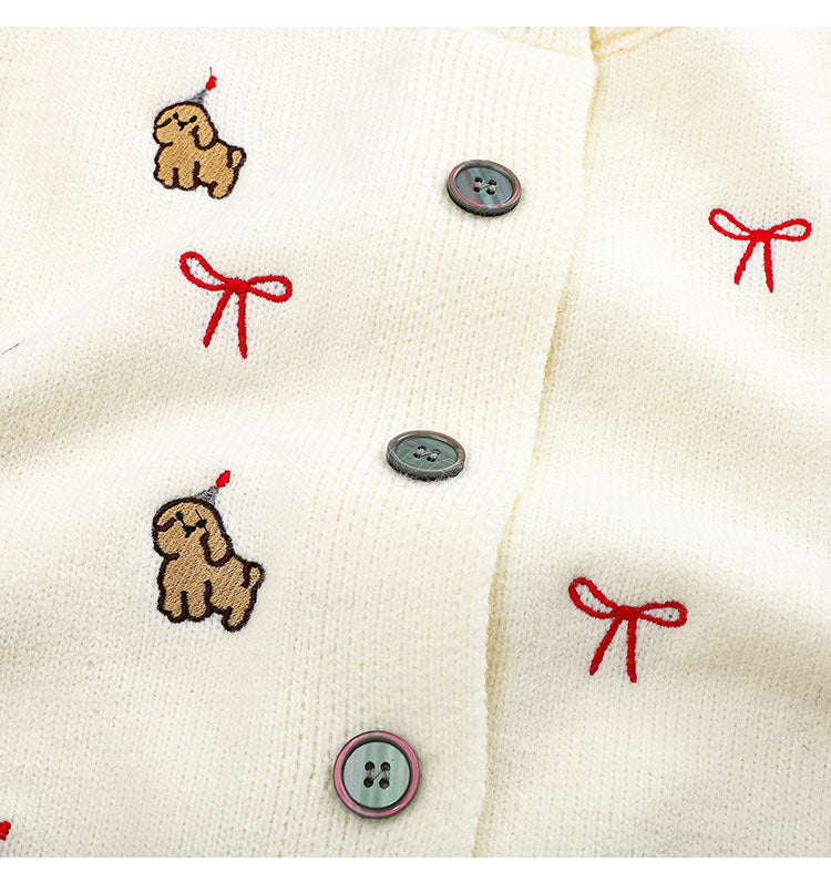 Lazy style dog embroidered knitted cardigan ED0451