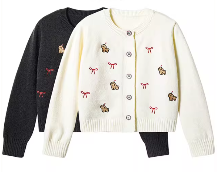 Lazy style dog embroidered knitted cardigan ED0451