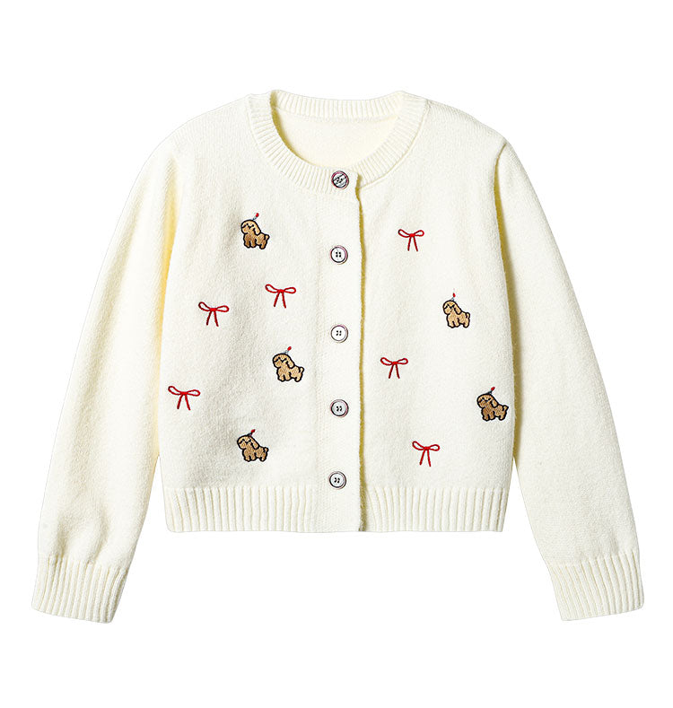 Lazy style dog embroidered knitted cardigan ED0451