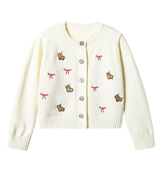 Lazy style dog embroidered knitted cardigan  ED0451