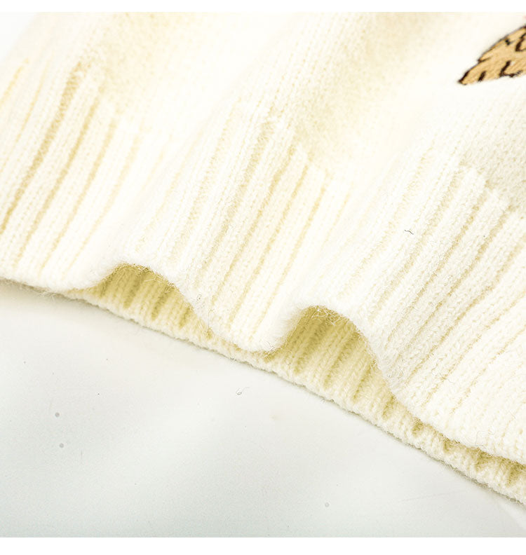 Lazy style dog embroidered knitted cardigan ED0451
