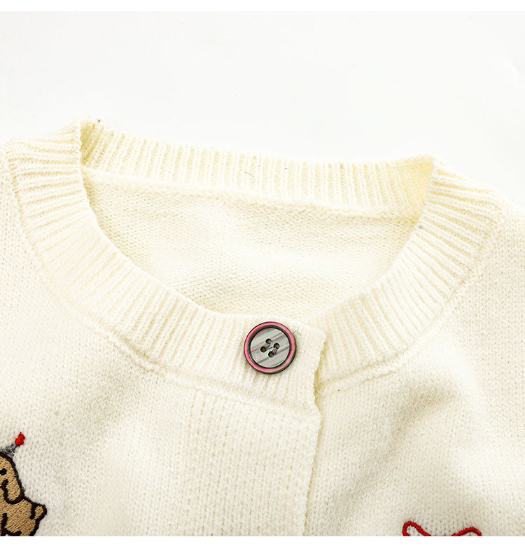 Lazy style dog embroidered knitted cardigan ED0451