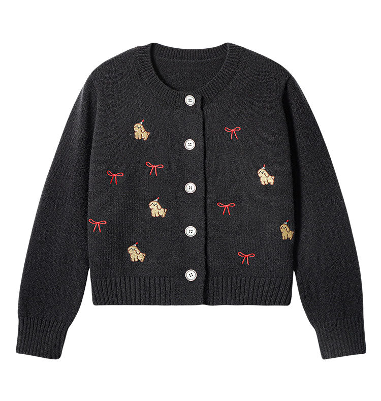 Lazy style dog embroidered knitted cardigan ED0451