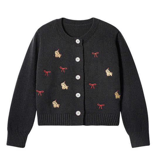 Lazy style dog embroidered knitted cardigan  ED0451