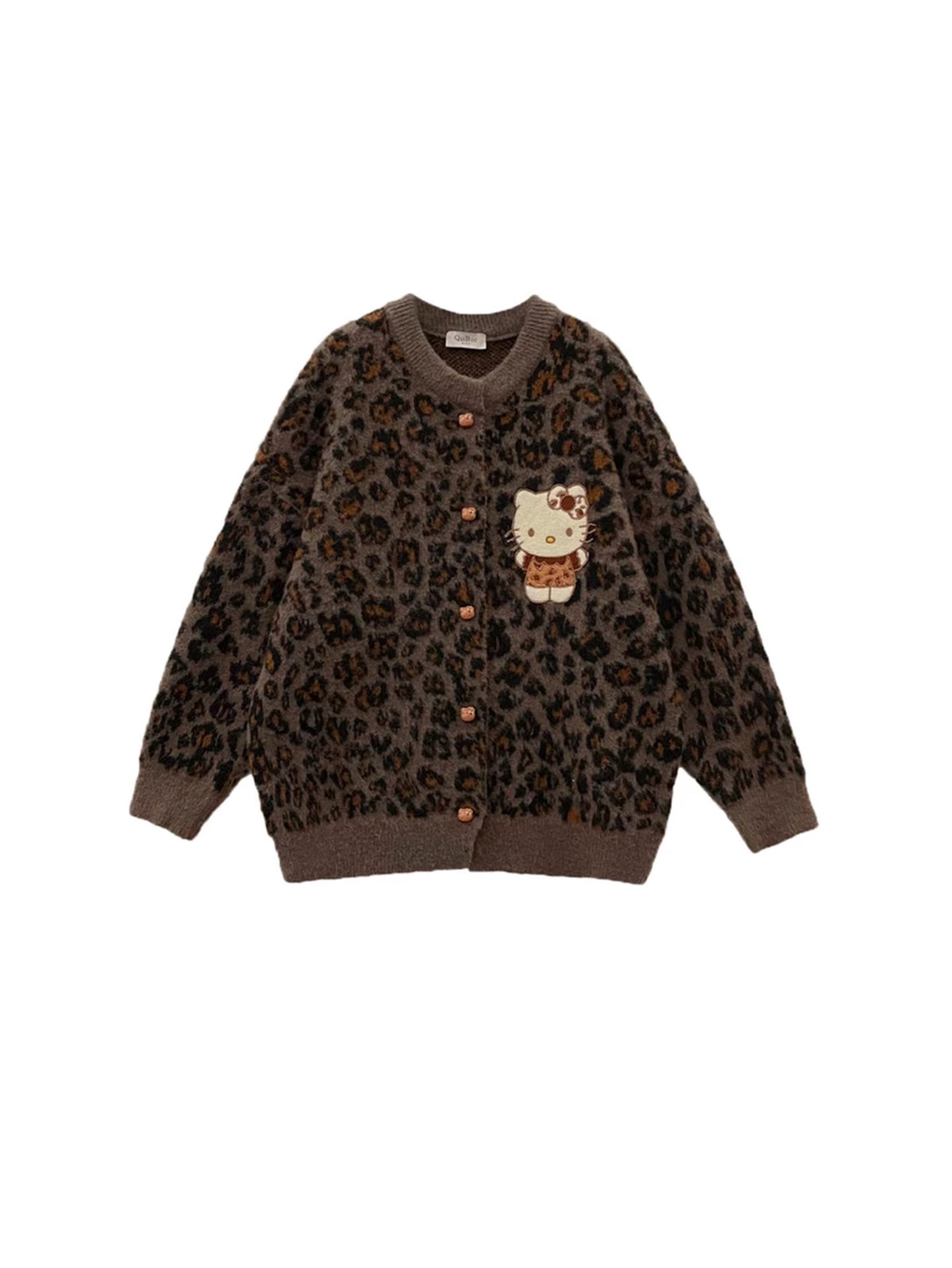 Dicker Strickcardigan mit Leopardenmuster und Stickereien, langärmlig ED0454