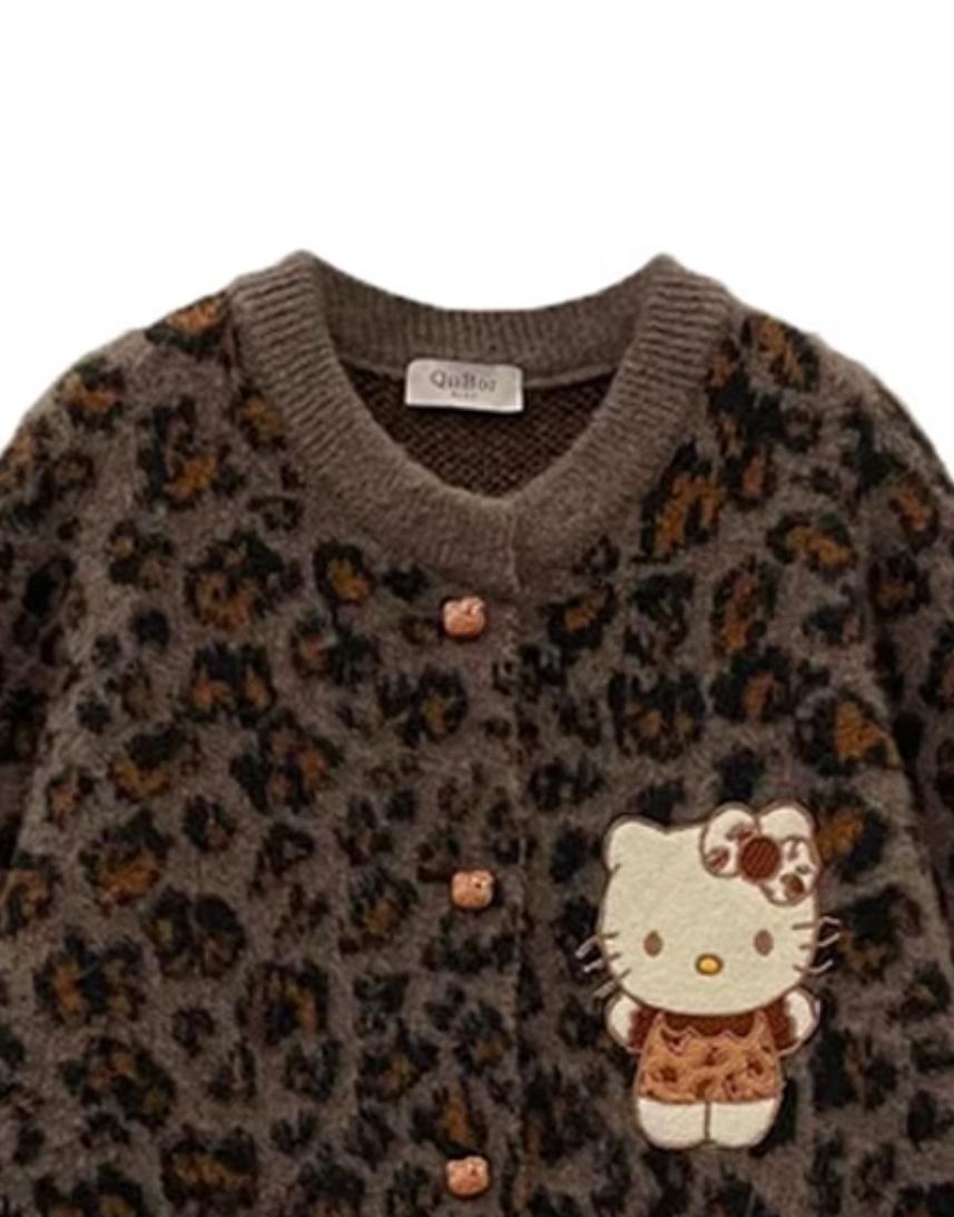 Dicker Strickcardigan mit Leopardenmuster und Stickereien, langärmlig ED0454