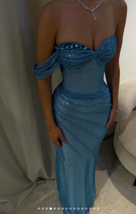 Sparkly Sweetheart Sheath Long Prom Dresses Mesh Blue Evening Dresses ED04561