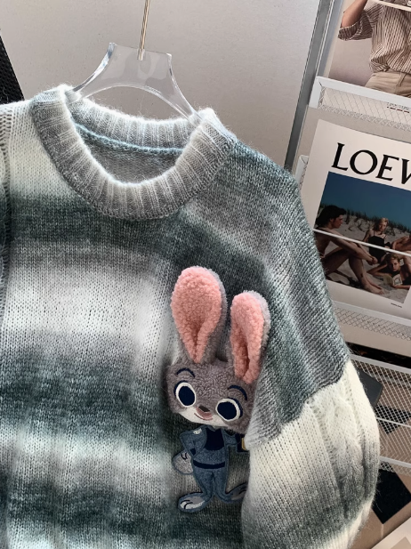 Pull ample à manches longues motif lapin mignon ED0456