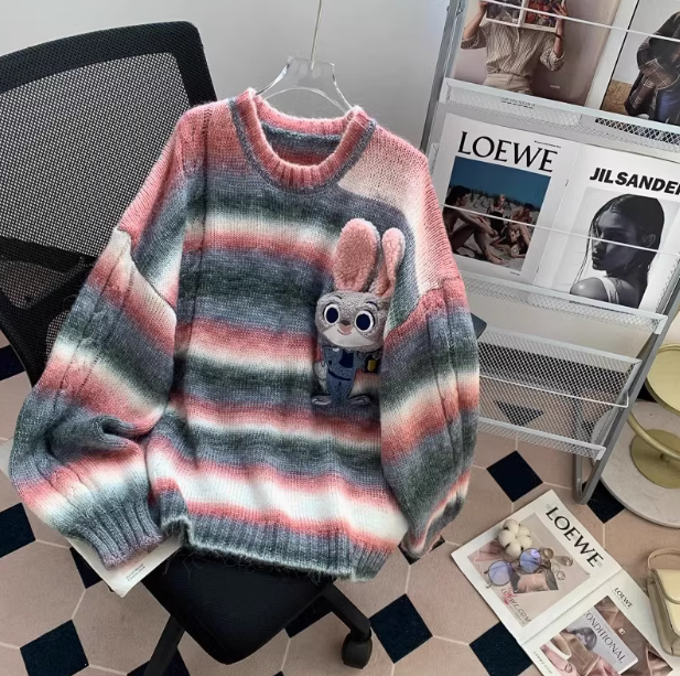 Pull ample à manches longues motif lapin mignon ED0456