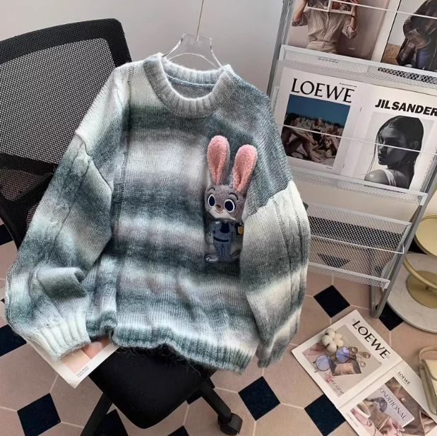 Pull ample à manches longues motif lapin mignon ED0456