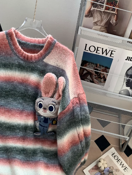 Pull ample à manches longues motif lapin mignon ED0456