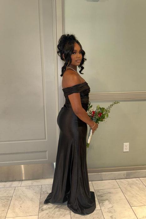Elegant One Shoulder Sheath Long Prom Dresses Black Guest Dresses Satin Black Formal Dress with Slit ED04576