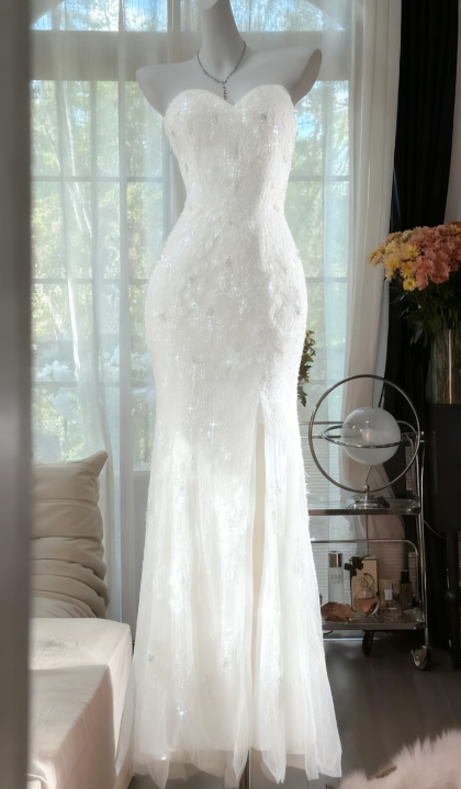 Gorgeous Mermaid Coral Formal Dresses Tulle Sequin Sweetheart Neck Long Prom Dresses Coral Evening Dresses ED04587